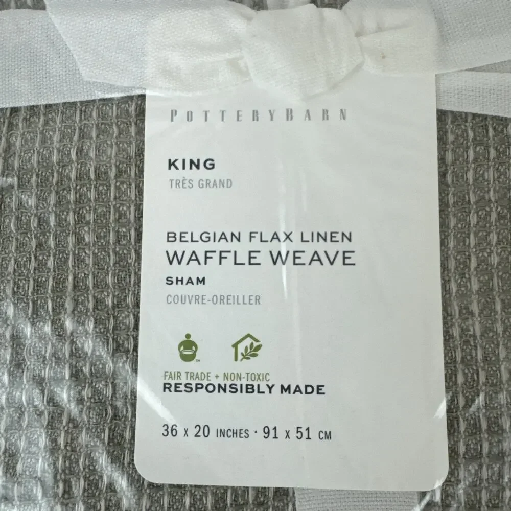 2 Pottery Barn Belgian Flax Waffle Weave King Shams Eucalypts